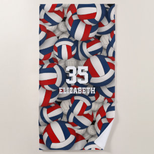 red white blue sports endless volleyballs pattern beach towel