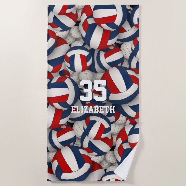 red white blue sports endless volleyballs pattern beach towel (Front)