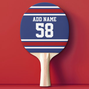 Red White Blue Sports Jersey Custom Name Number Ping Pong Paddle