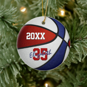 red white blue sports keepsake basketball ceramic tree decoration