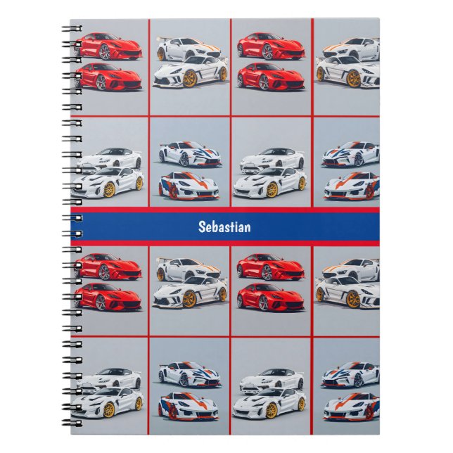 Red White Blue Sporty Sports Cars Teen Journal (Front)
