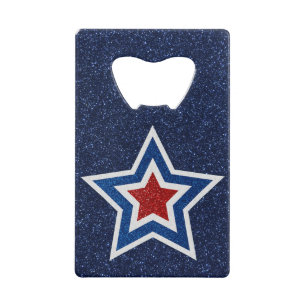 Red, White, Blue Star July 4 Glitter