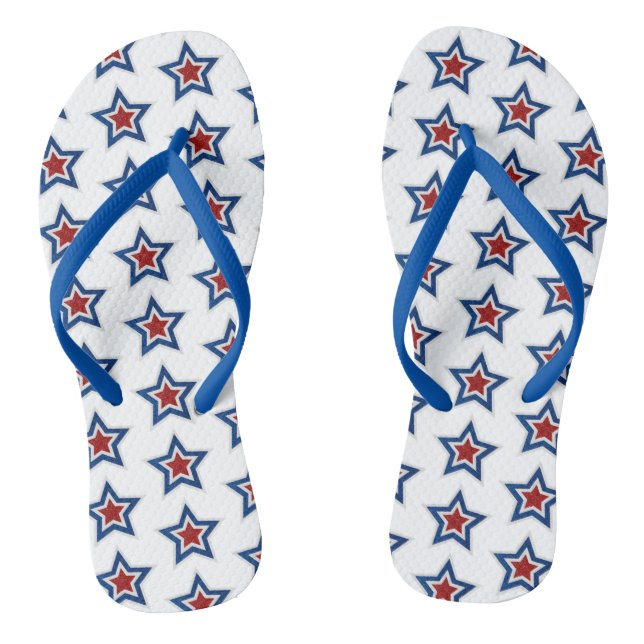 Red, White, Blue Star July 4 Glitter Flip Flops (Footbed)