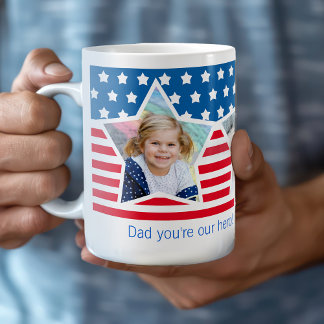 Red White Blue Star Photo Dad Hero Mug