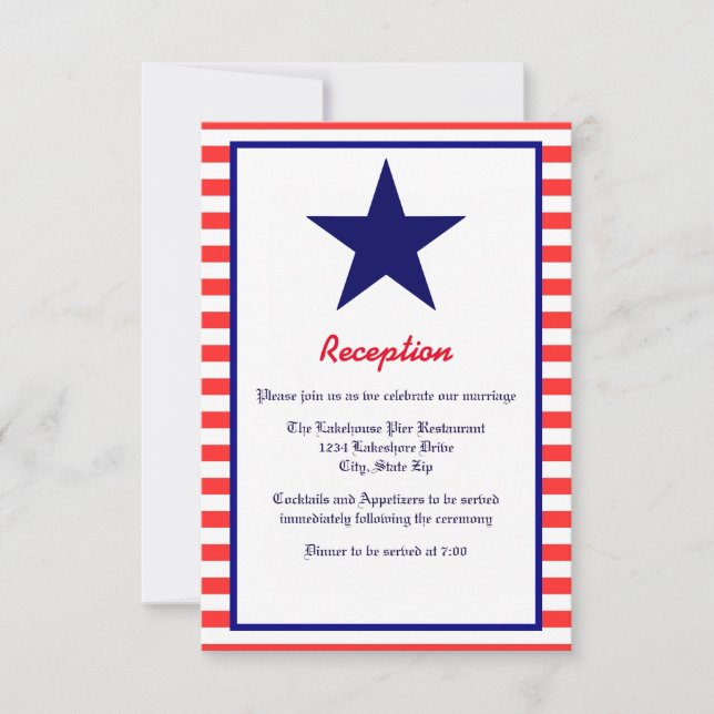 Red White & Blue Star - Reception Invitation (Front)