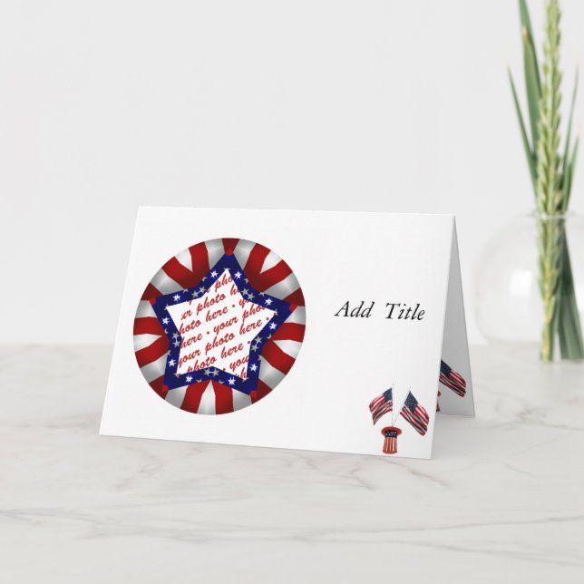 Red White & Blue Star Shaped Photo Frame Card (Front)