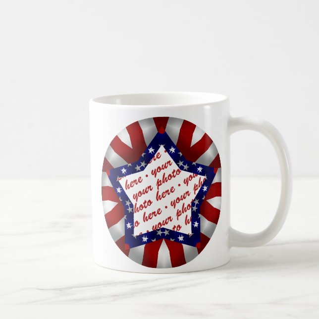 Red White & Blue Star Shaped Photo Frame Coffee Mug (Right)