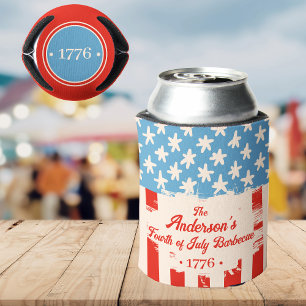 Red White &Blue Star & Stripe Family Name Barbecue Can Cooler