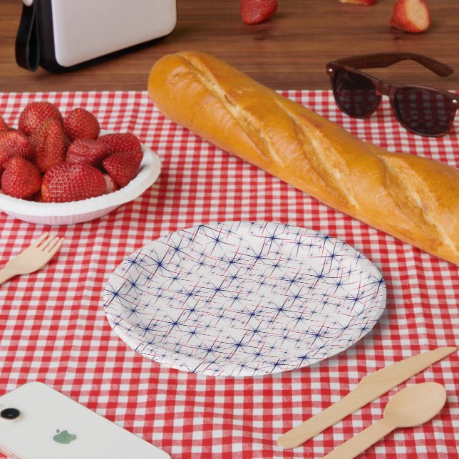 Red white & blue starbursts  paper plate (Picnic)