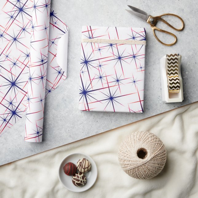 Red white & blue starbursts  wrapping paper (Crafts)