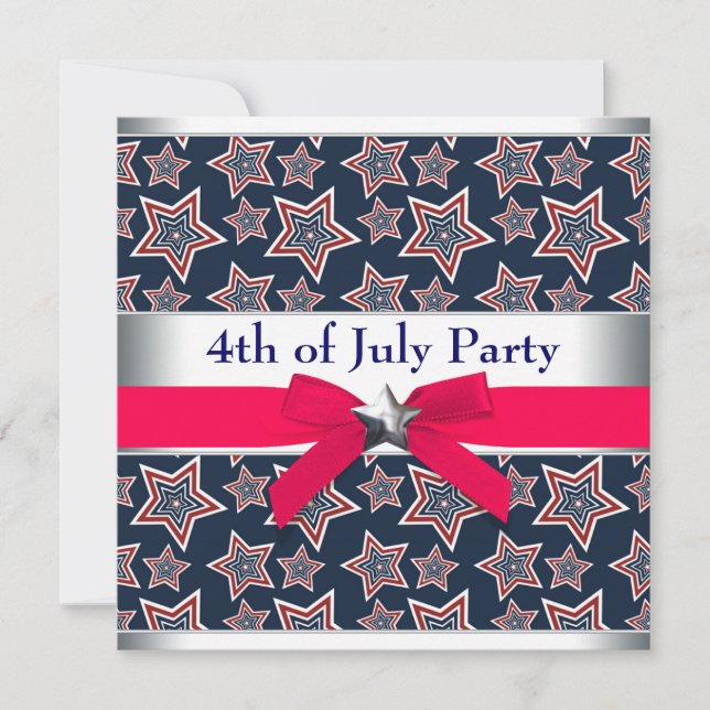 Red White Blue Stars 4th of July BBQ Party Invitation (Front)