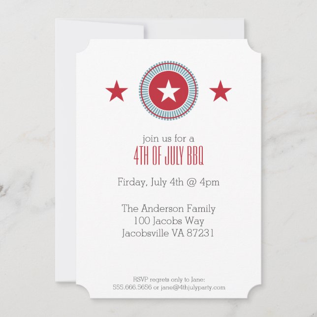 Red White & Blue Stars 4th of July Invitations (Front)