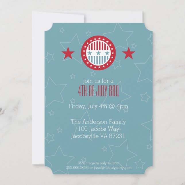 Red White & Blue Stars 4th of July Invitations (Front)