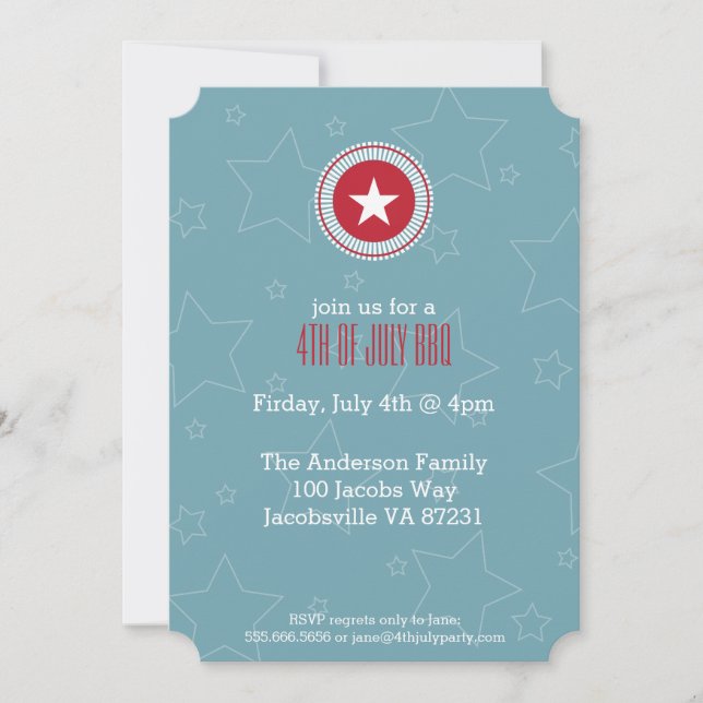Red White & Blue Stars 4th of July Invitations (Front)
