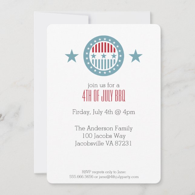 Red White & Blue Stars 4th of July Invitations (Front)