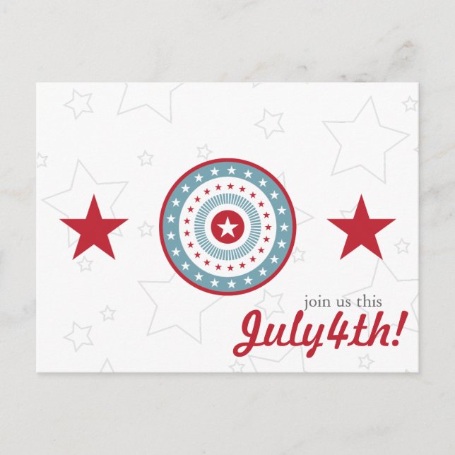 Red White & Blue Stars 4th of July Postcards (Front)