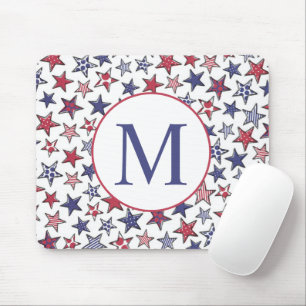 Red White Blue Stars America Patriotic Monogram Mouse Mat