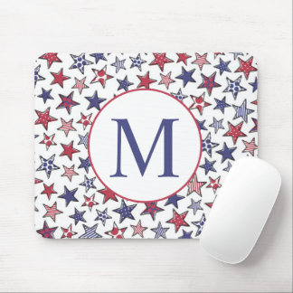 Red White Blue Stars America Patriotic Monogram  Mouse Mat
