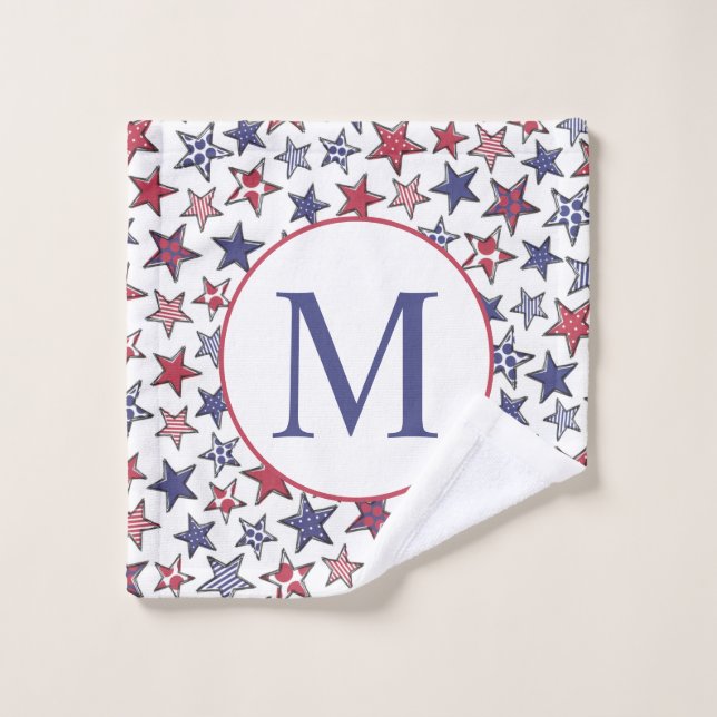Red White Blue Stars America Patriotic Monogram  Wash Cloth (Wash Cloth)