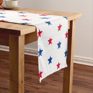 Red white blue stars American patriotic pattern Short Table Runner