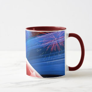 Red White Blue Stars and Fireworks Ceramic Mug