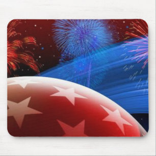 Red White Blue Stars and Fireworks mouse pad