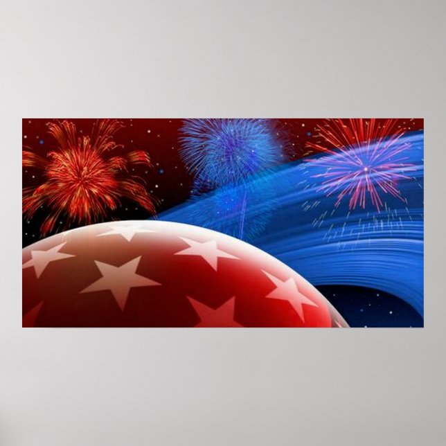 Red White Blue Stars and Fireworks Poster (Front)