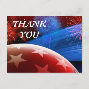 Red White Blue Stars and Fireworks Thanks Postcard