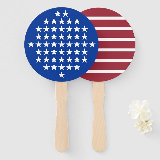 Red White Blue Stars and Stripes American Flag Hand Fan (Front and Back)