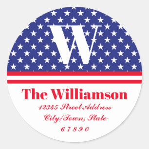Red White Blue Stars And Stripes Family Address Classic Round Sticker