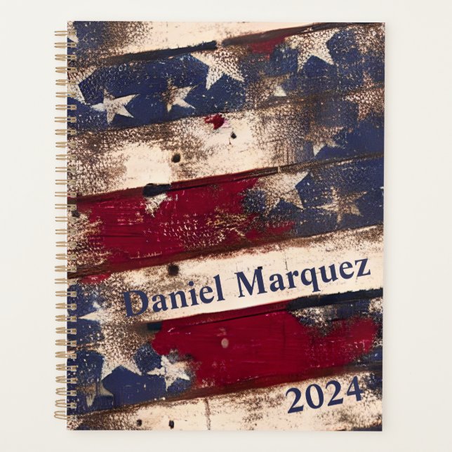 Red White Blue Stars and Stripes  Planner (Front)