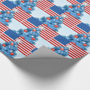 Red White Blue Stars and Stripes USA Christmas Wrapping Paper