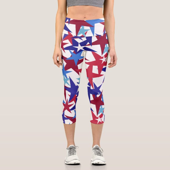Red White Blue Stars Capri Leggings (Front)