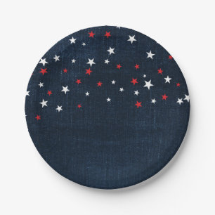 Red White & Blue Stars Denim Custom Party Paper Plate