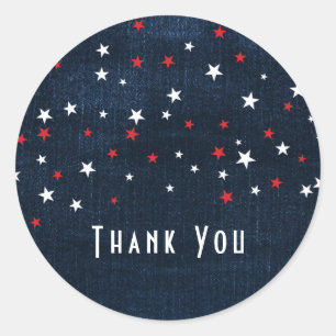 Red White & Blue Stars Denim Party Favour Classic Round Sticker