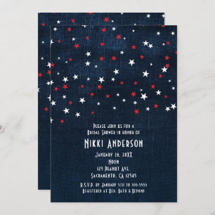 Red White & Blue Stars Denim Party Invitations