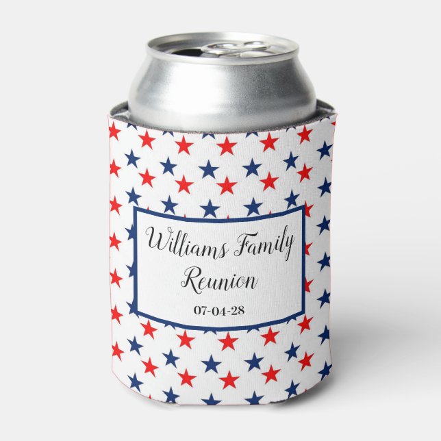 Red white blue stars july celebration reunion can cooler (Can Front)