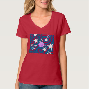 Red White & Blue Stars Nano V-Neck T-Shirt
