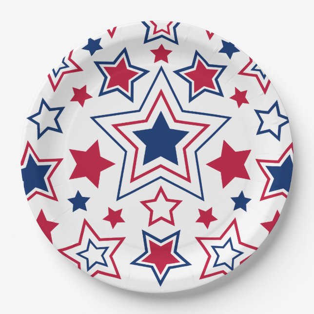 Red White & Blue Stars Paper Plates (Front)