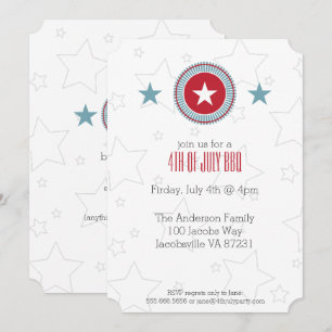 Red White & Blue Stars Patriotic 4th of July Invitation