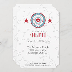 Red White & Blue Stars Patriotic 4th of July Invitation