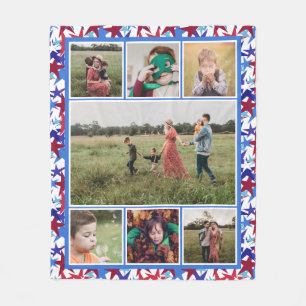 Red White Blue Stars Pattern Photo Collage Fleece Blanket