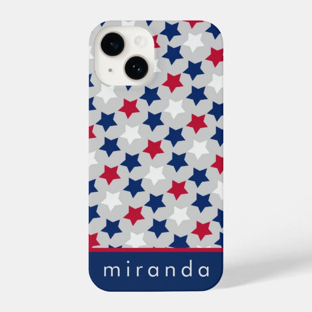 Red White Blue Stars Personalised Name iPhone Case (Back)