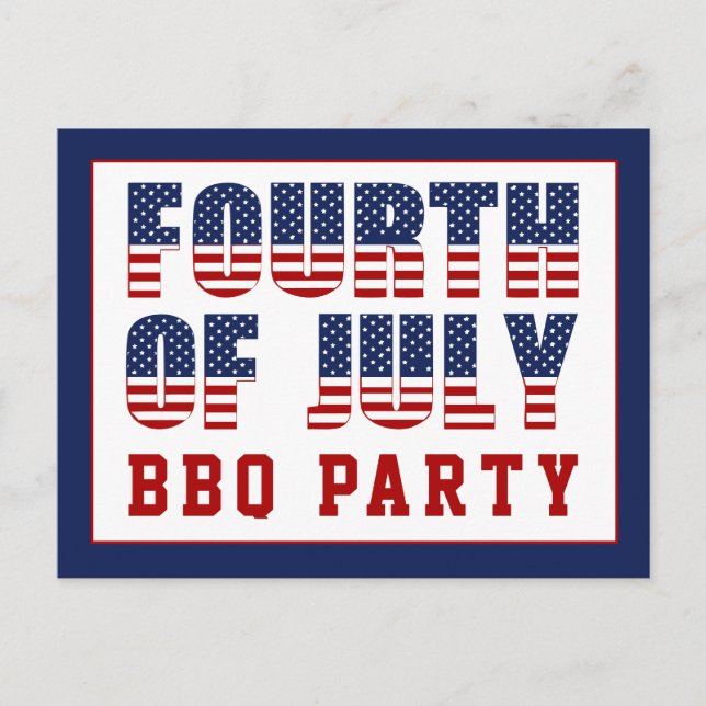Red White Blue Stars Stripes 4th of July BBQ Party Invitation Postcard (Front)