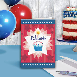 Red White Blue Stars Stripes Cupcake Birthday Card
