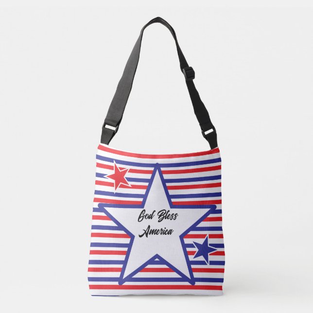 Red White Blue Stars Stripes God Bless America Crossbody Bag (Front)