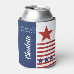 Red White & Blue Stars & Stripes Personalised Can Cooler