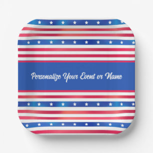 Red White Blue Stars Stripes USA America Patriotic Paper Plate