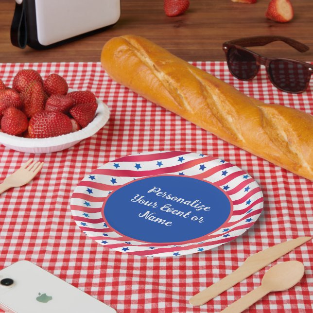 Red White Blue Stars Stripes USA America Patriotic Paper Plate (Picnic)