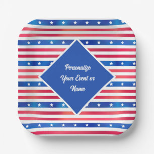 Red White Blue Stars Stripes USA America Patriotic Paper Plate
